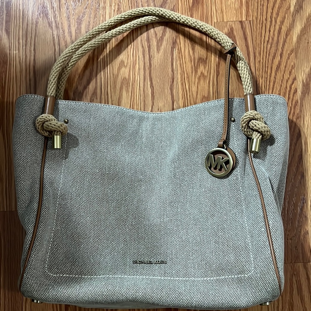 Michael Kors Natural Isla Leather/Canvas Tote Bag